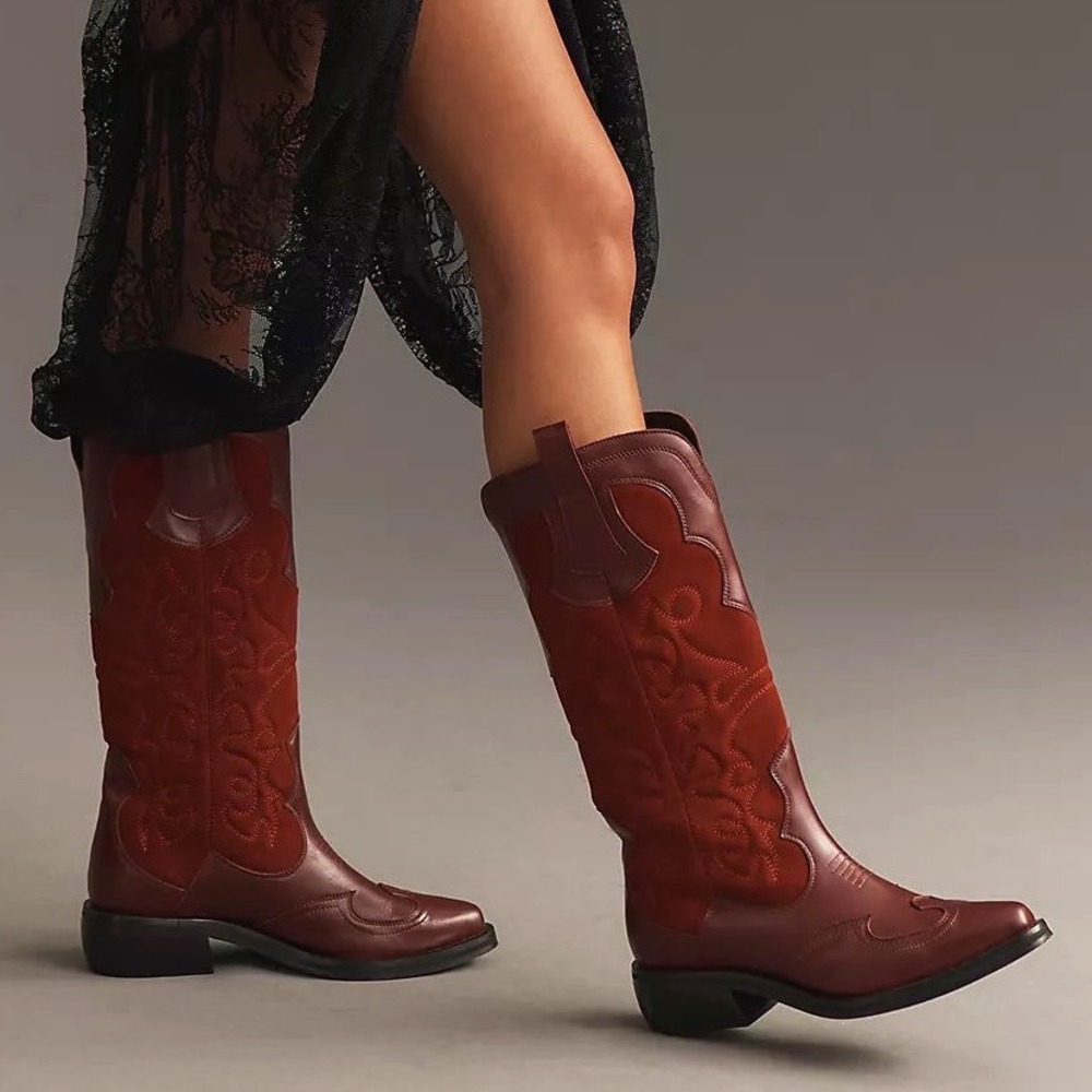 NWT Pilcro Anthropologie Western Red Cowboy Boots EU 39 Leather Suede $280